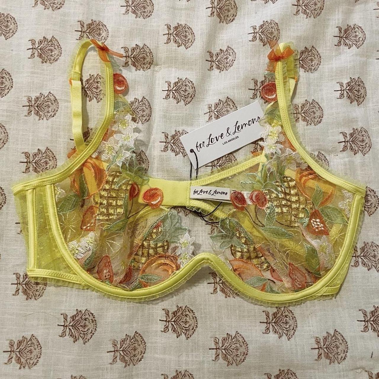 For Love And Lemons Sunny Embroidered Bra Yellow - Depop