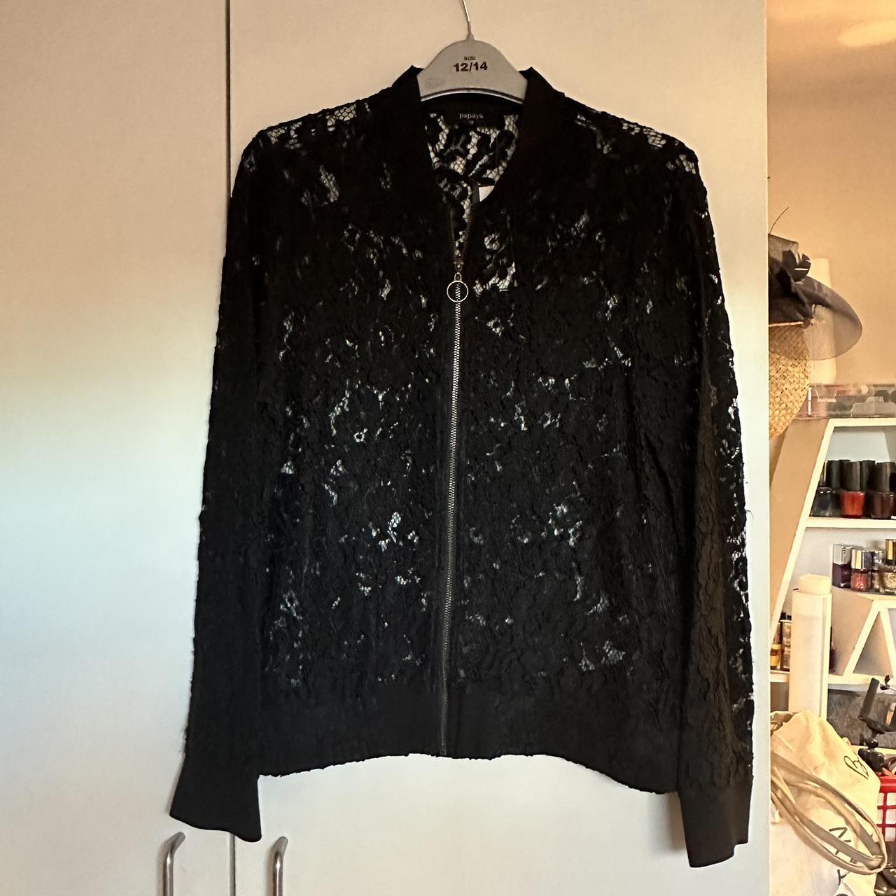 Papaya Black Lace Bomber Jacket Size UK 12. New with... - Depop