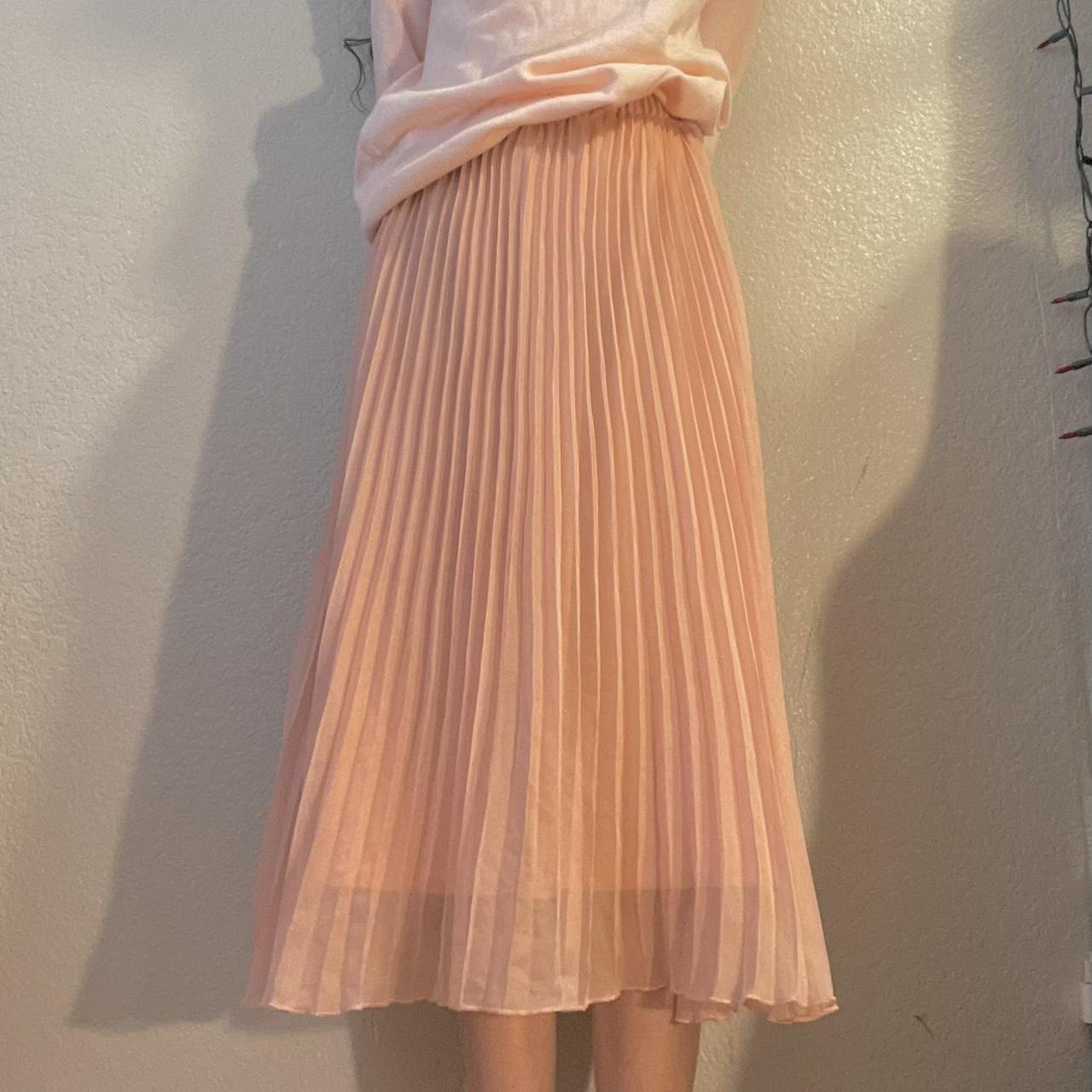 Pink pleated maxi skirt Size small :) Paired with a... - Depop