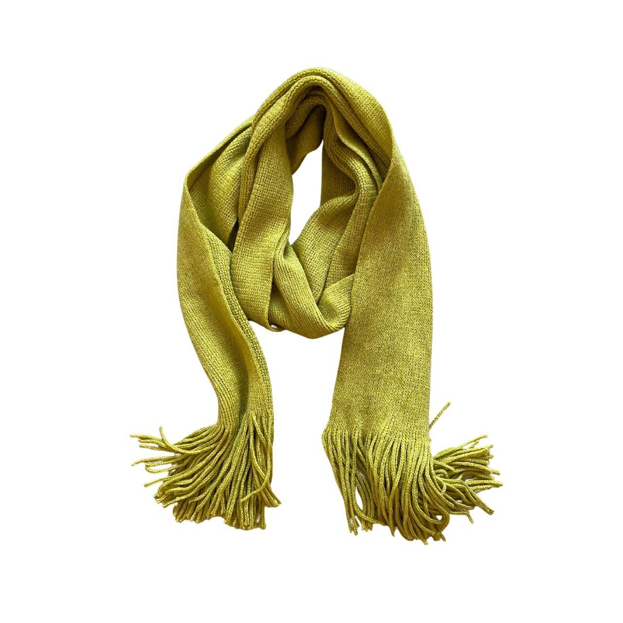 Chartreuse fringe skinny scarf Soft knit skinny... Depop