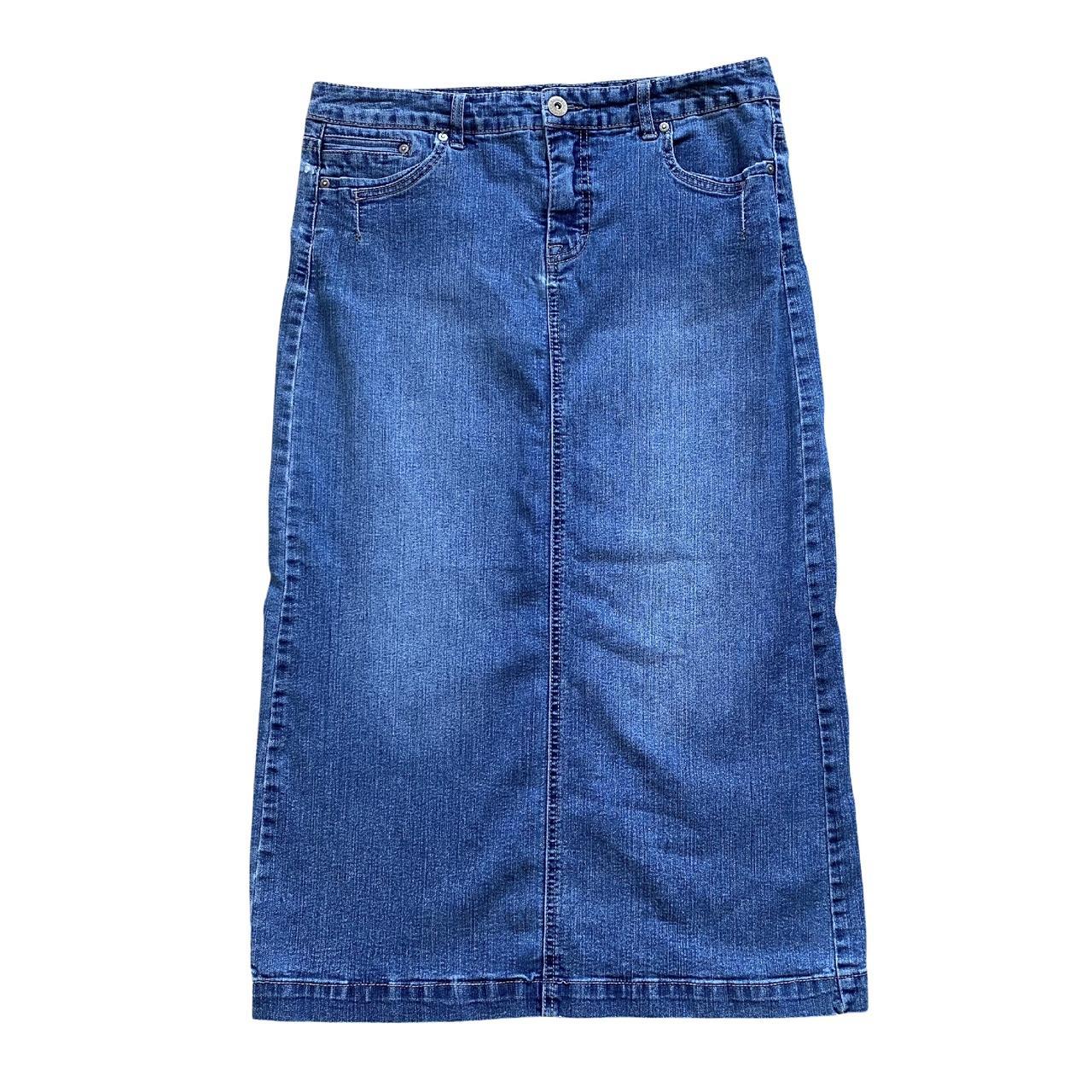Denim maxi skirt Medium wash denim maxi skirt. Slit... Depop