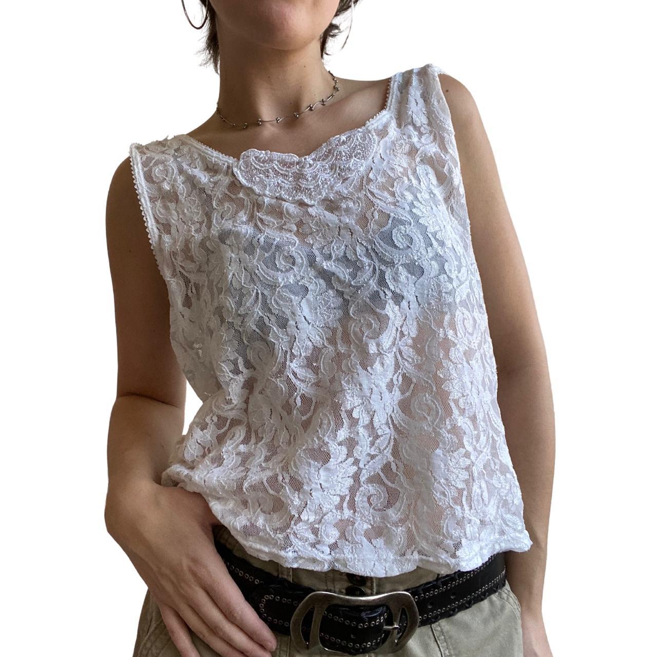 Sheer lace strappy top - White - Ladies