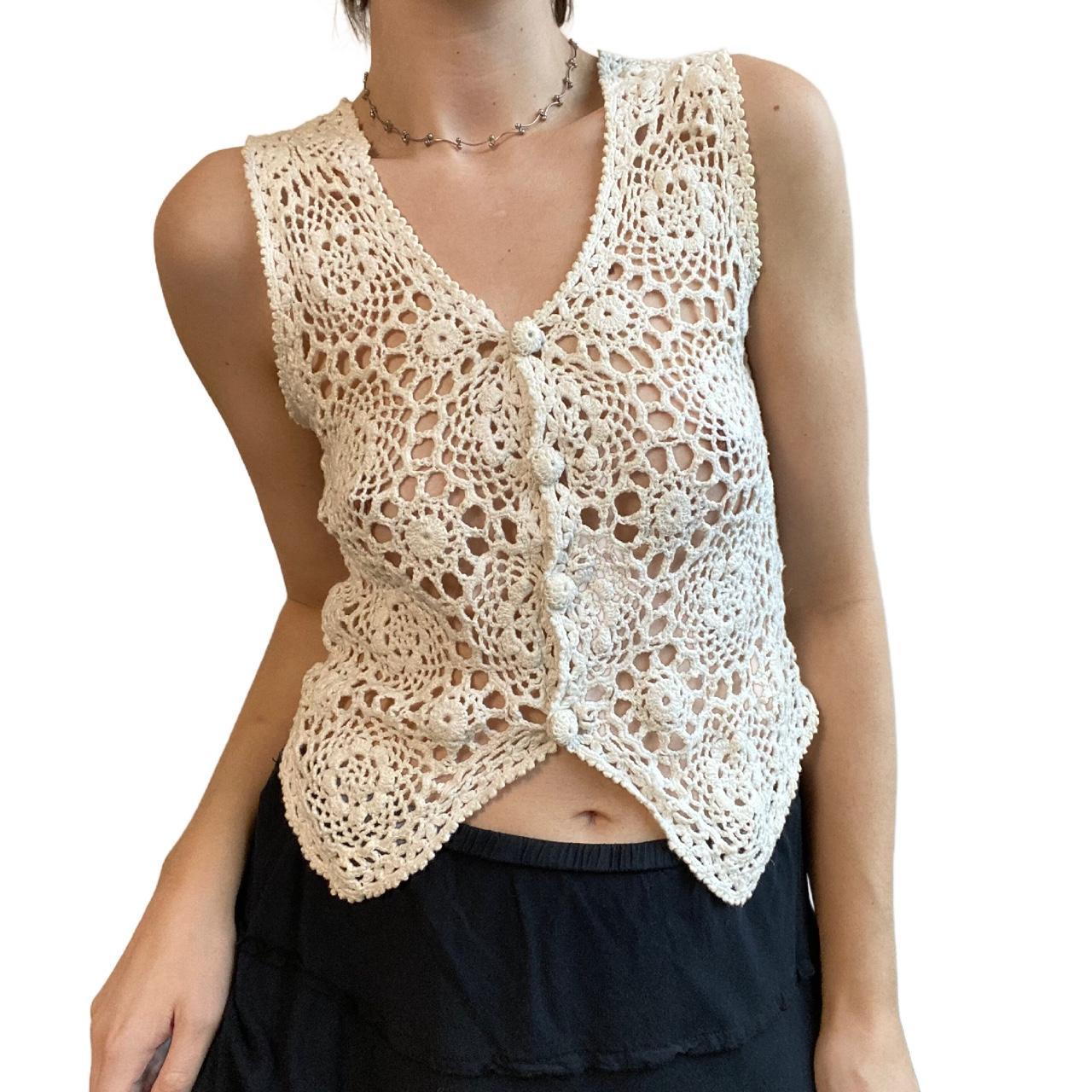 Boho white crochet vest Crochet vest. Buttons up... Depop