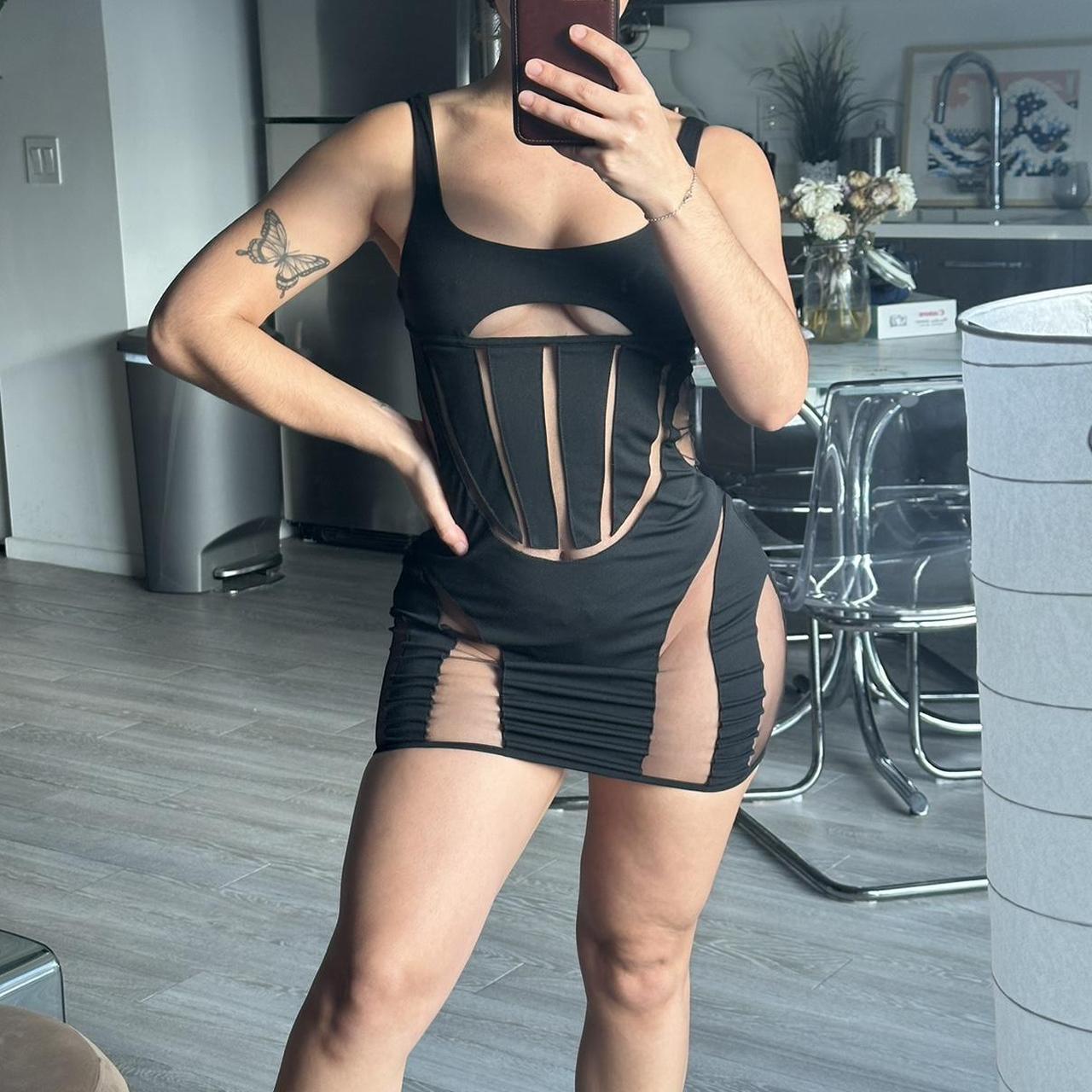 Black mesh cutout dress Perfect preloved condition.... - Depop