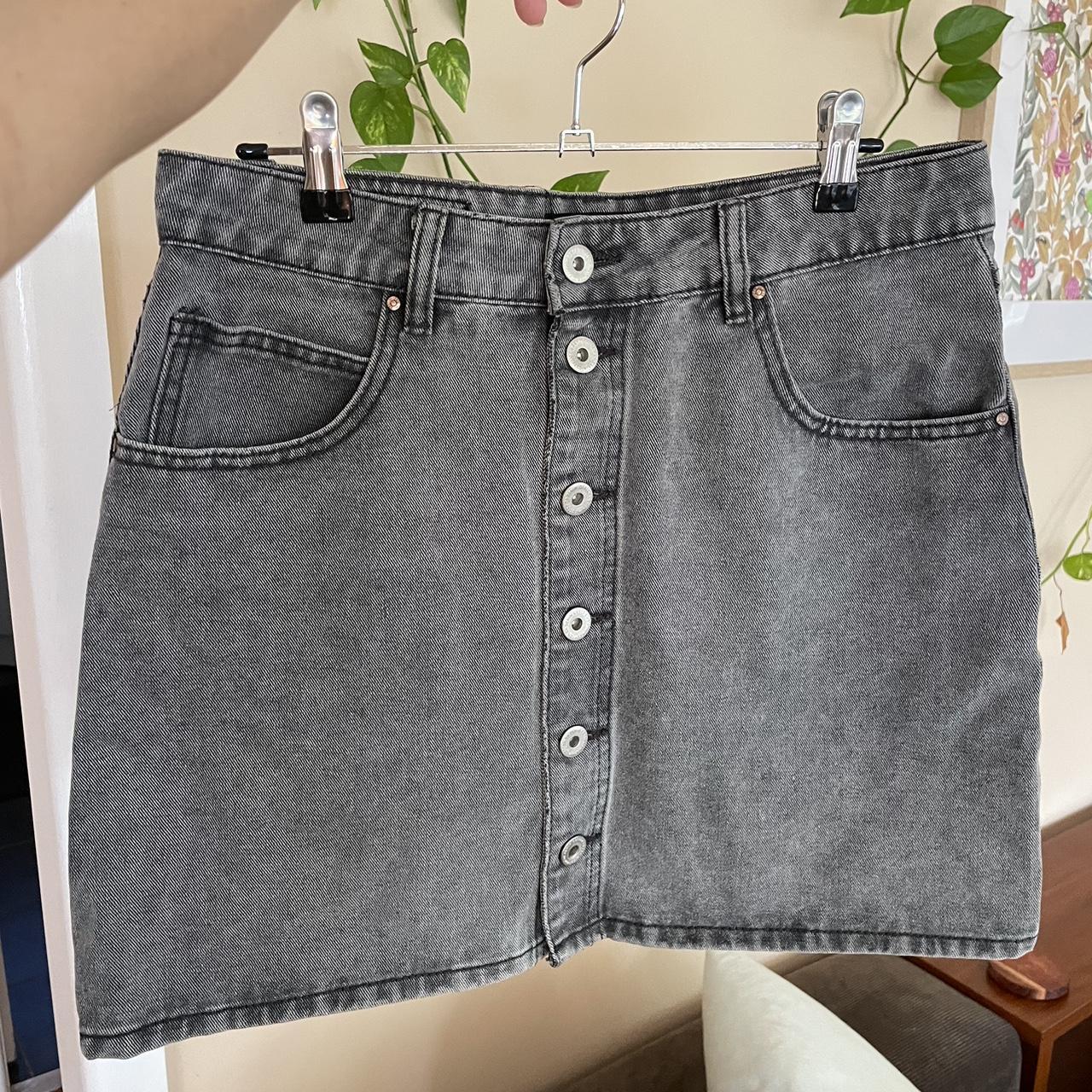 Faded black/grey denim skirt - Depop