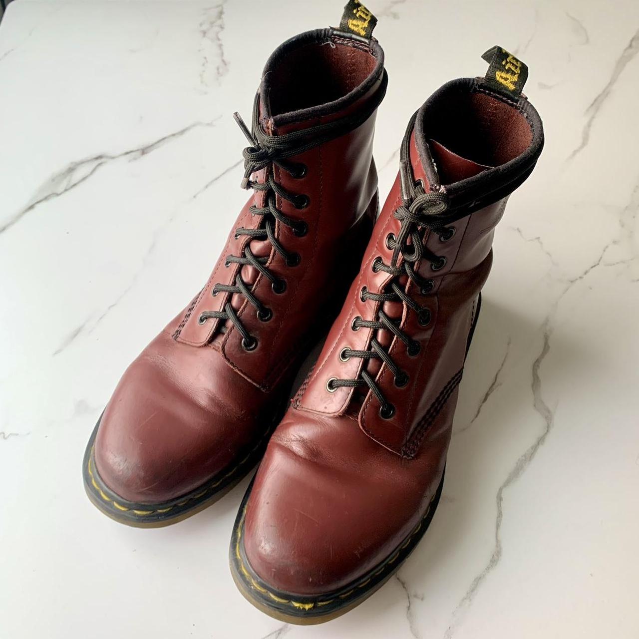 Used Dr. Martens 1460 boots in cherry red. US men’s... - Depop