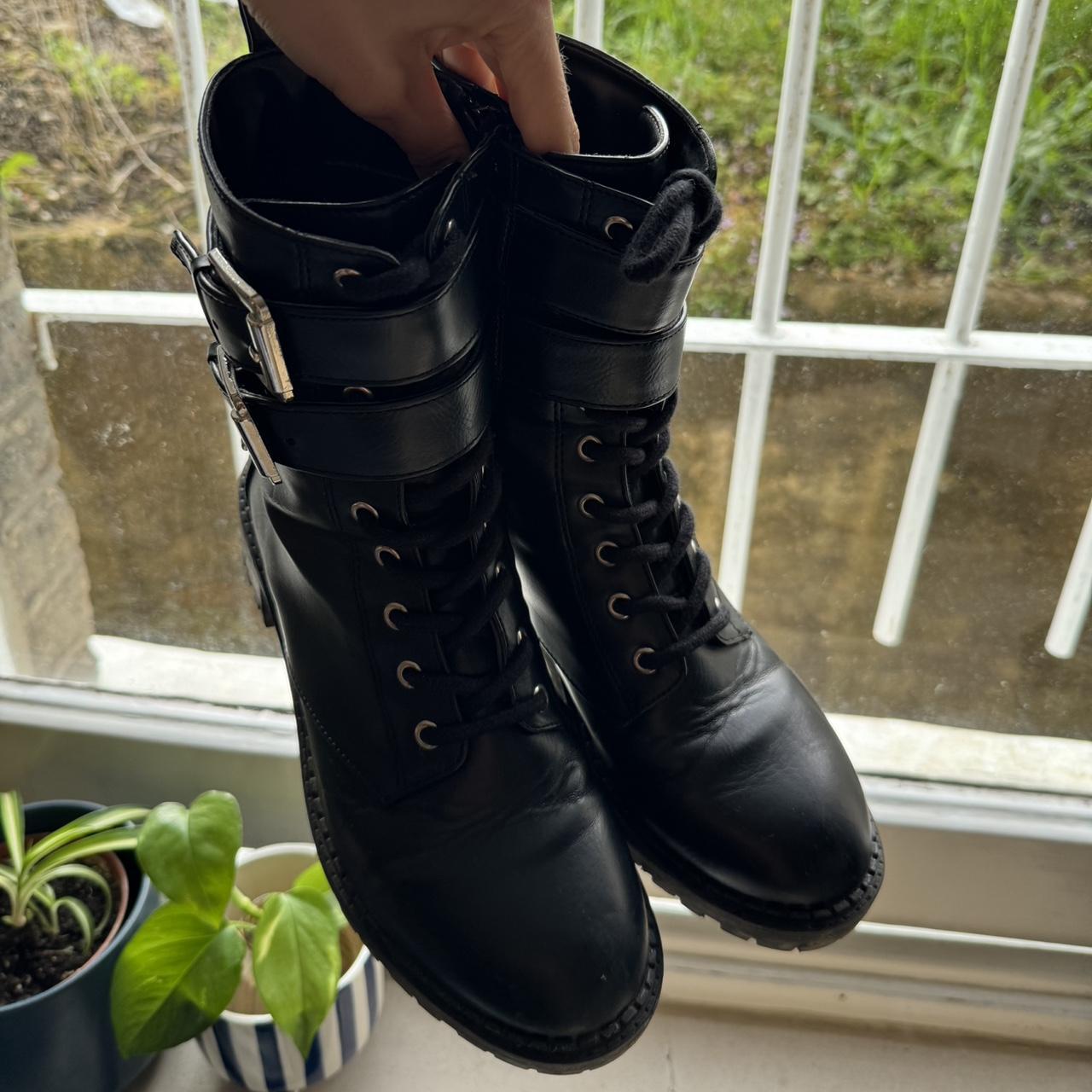 Bershka boots in black with buckle detail Size. Depop