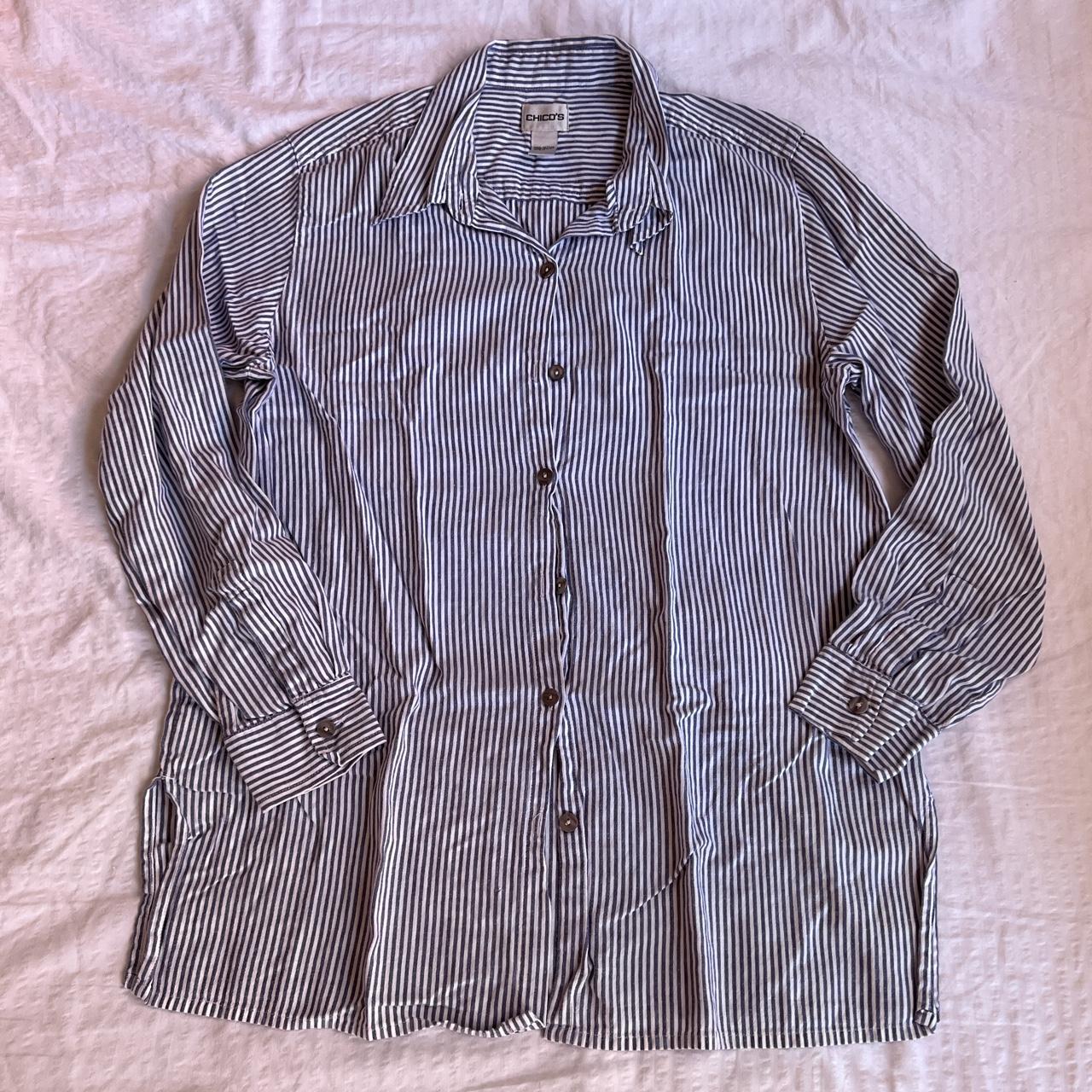 Blue Striped Button Up Chicos Size 1 - Depop