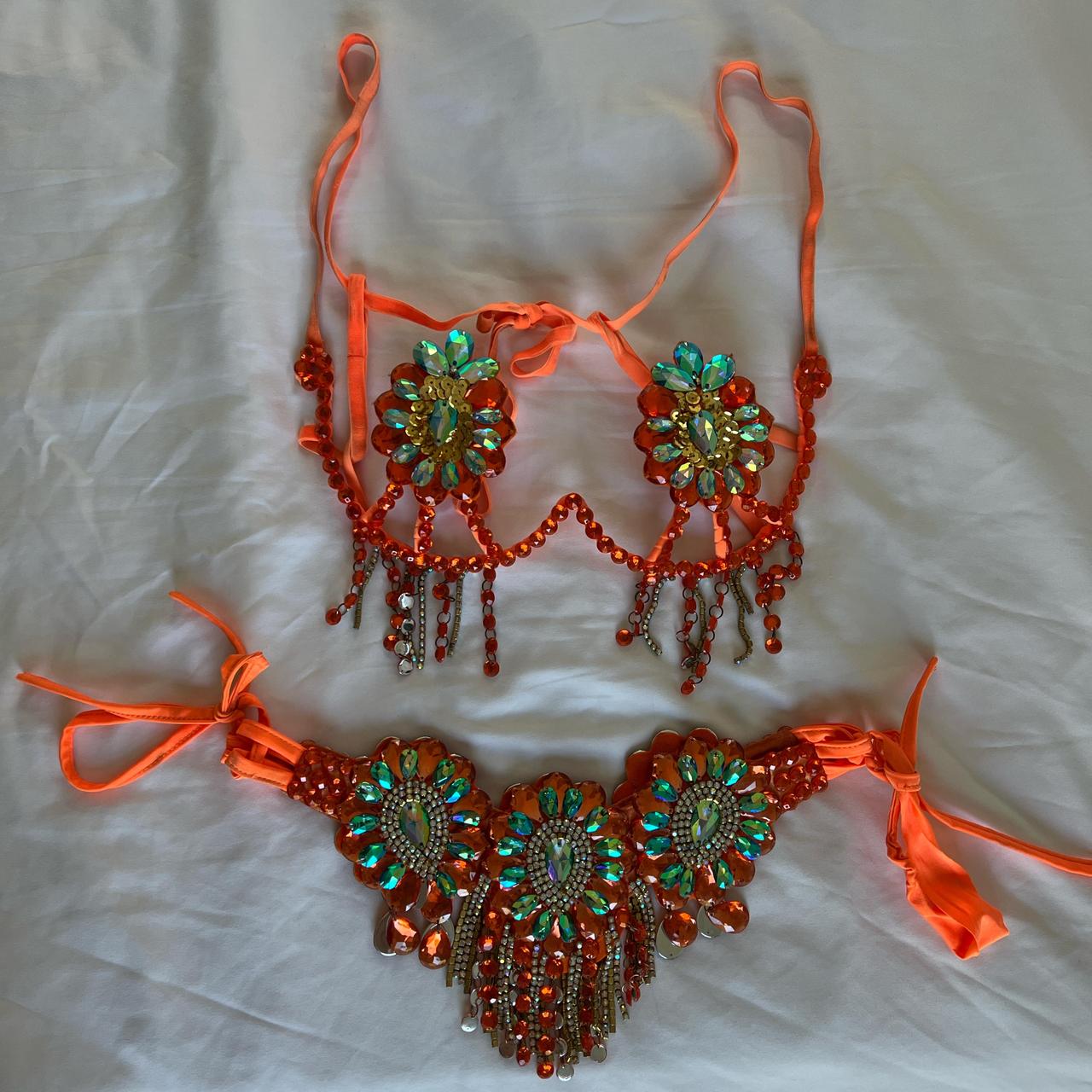 Two Piece Orange Rave Set Size Small/Medium - Depop