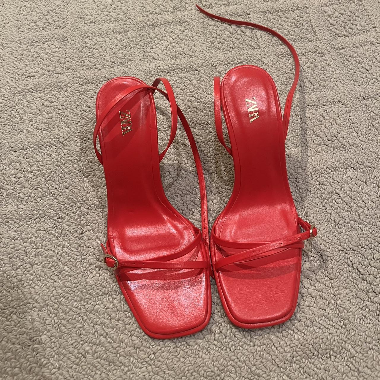 brand new zara red strappy buckle heels! such