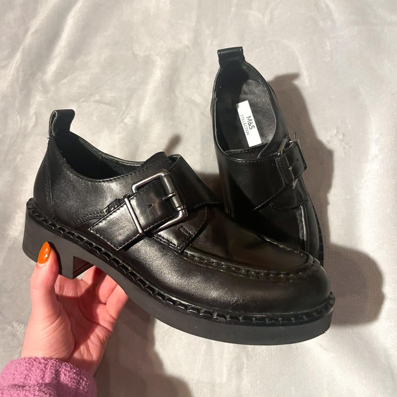 LIKE NEW Leather Buckle Block Heel Depop