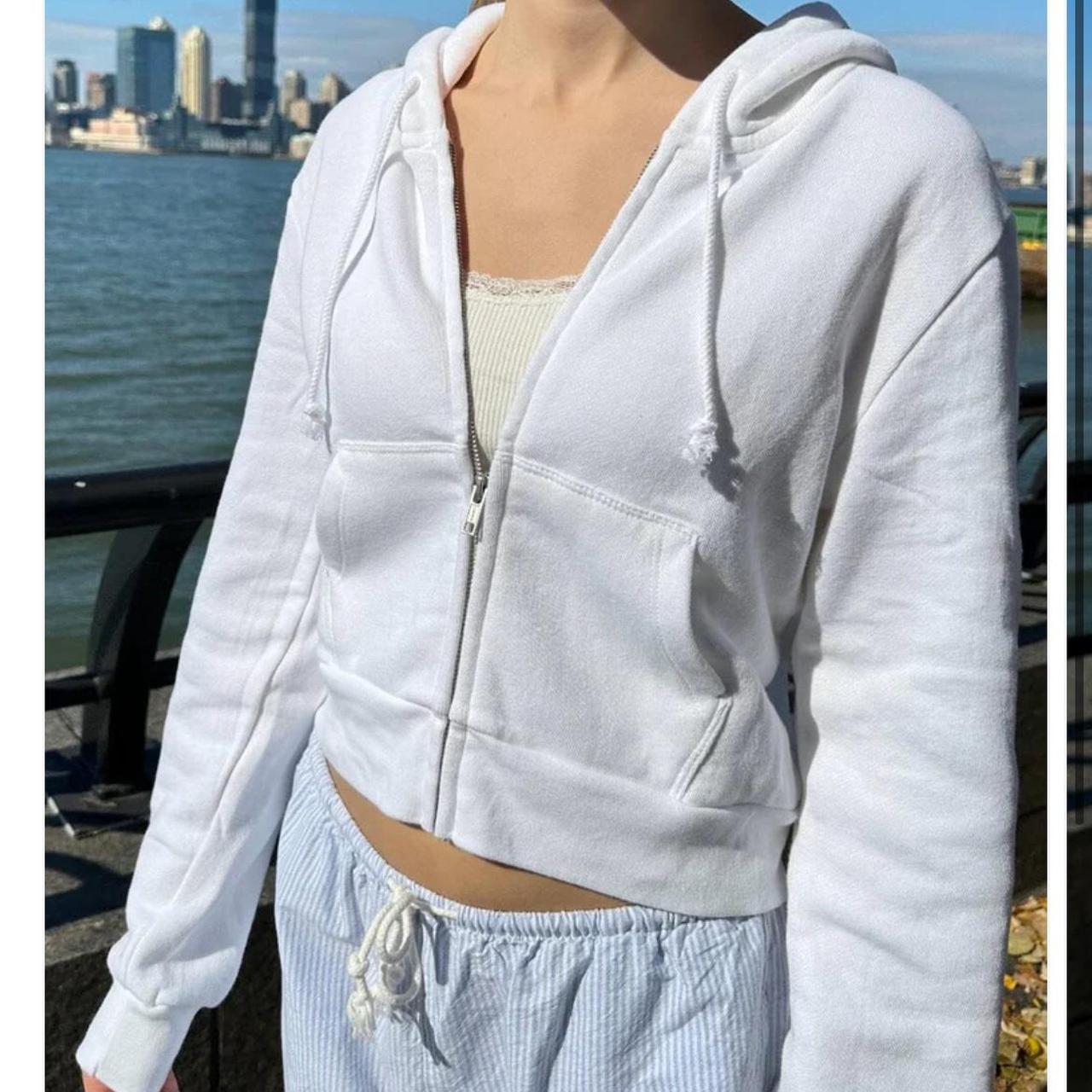 Brandy Melville white cropped zip up hoodie Depop