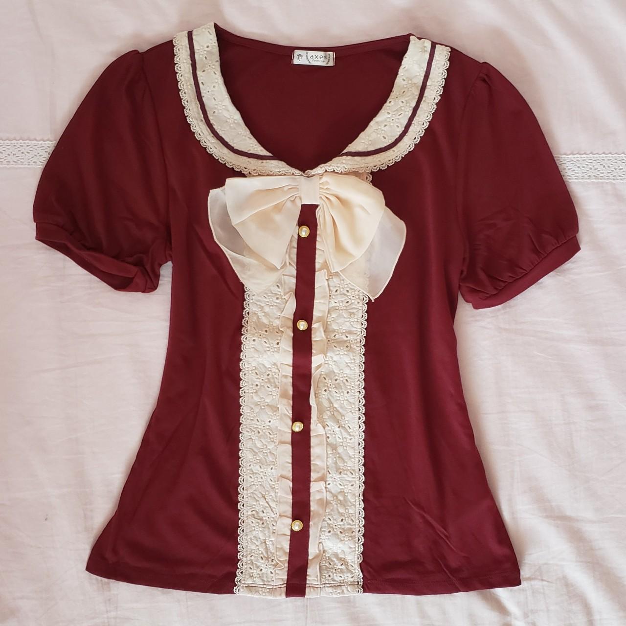 Adorable red sailor top with lace trim and a bow.... - Depop