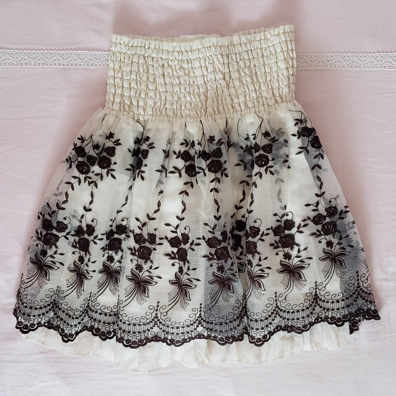 Dainty cream x brown organza rose skirt with a... - Depop