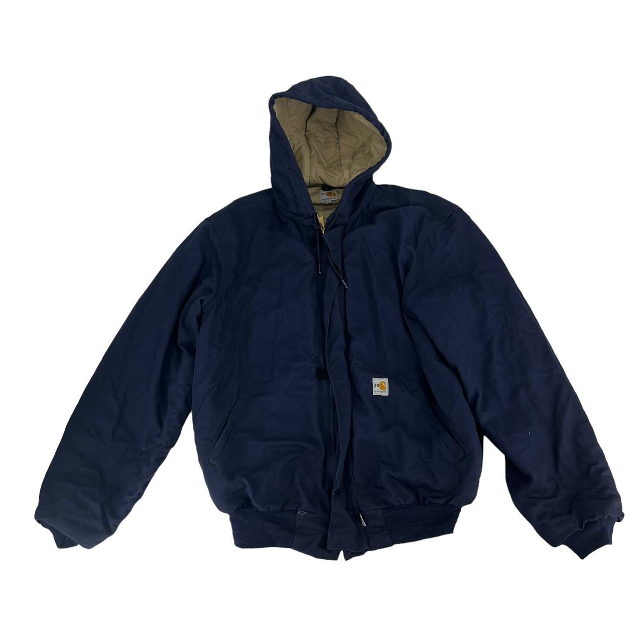 Carhartt FR Jacket Mens Large Tall Navy Blue Hooded... - Depop