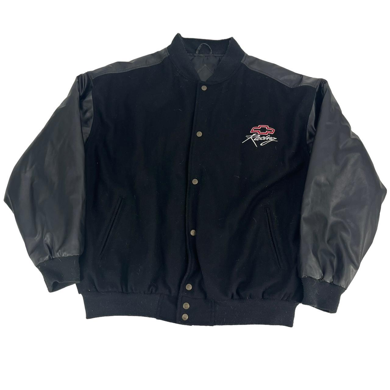 Vintage Chevrolet Varsity Jacket Mens XL Black Wool... - Depop