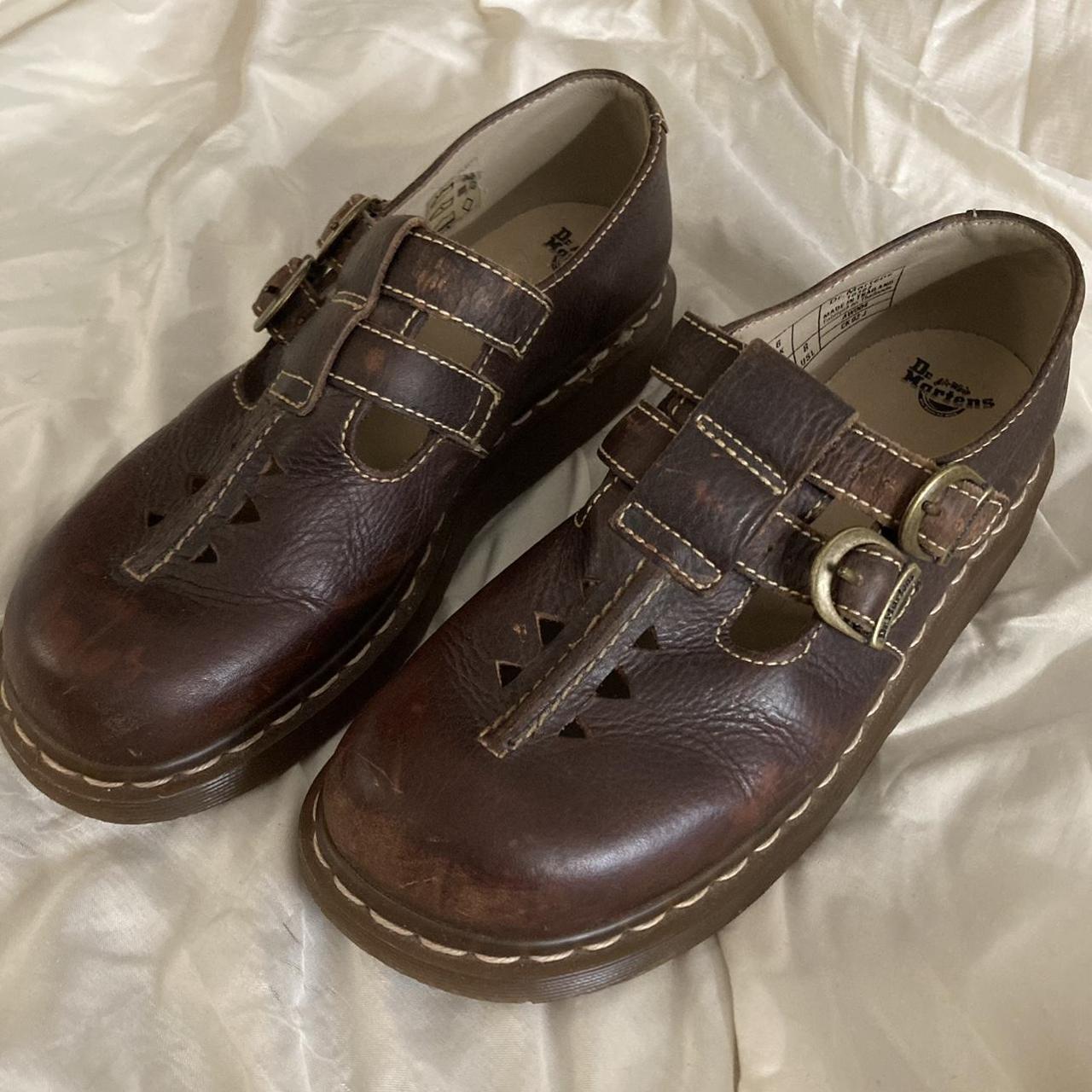 brown doc martens mary janes cute and comfy dr... - Depop