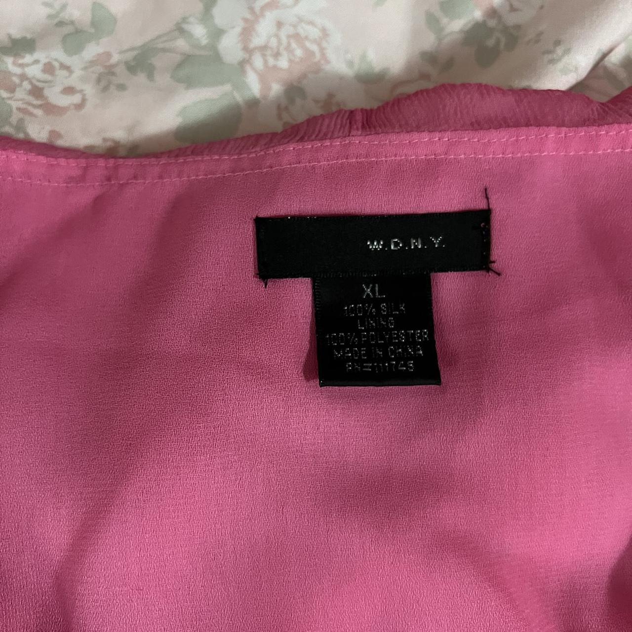 pink silk ruffle blouse brand: wdny marked size XL... - Depop