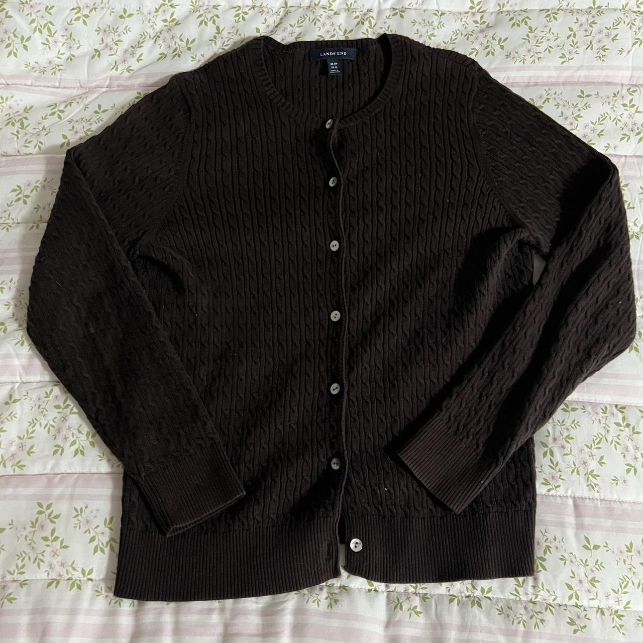 dark brown long sleeve button down cardigan size... - Depop