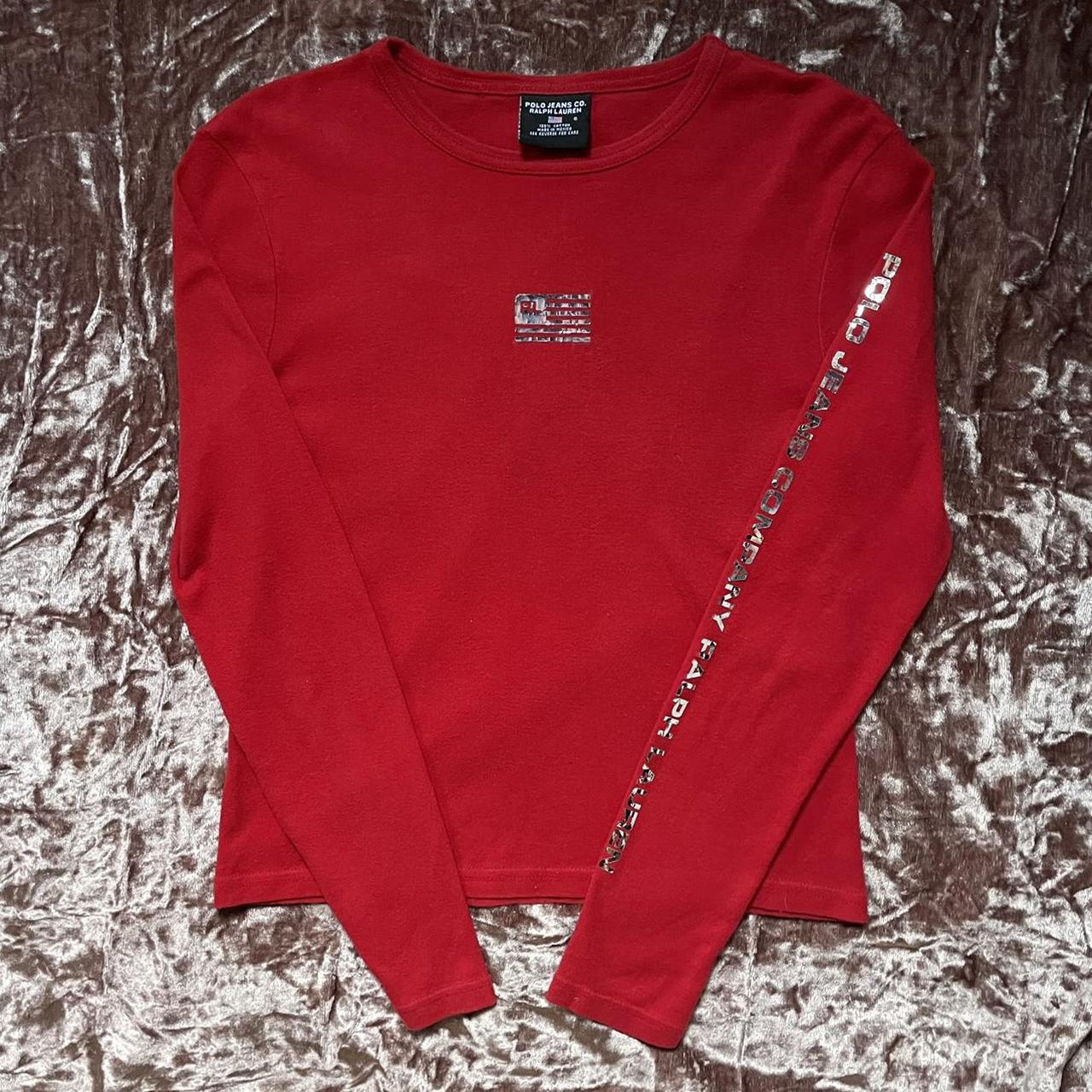 Polo Ralph Lauren red longsleeve shirt with chrome... - Depop