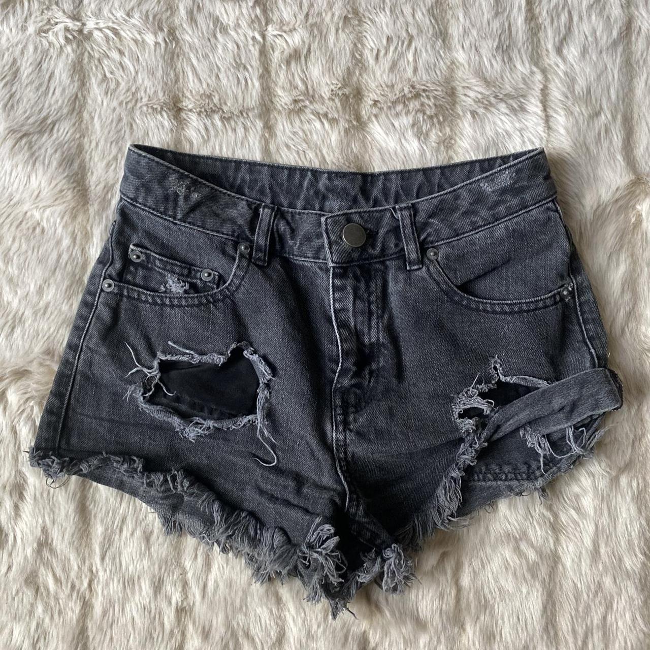 Asos black denim shorts Size 4 Worn a couple times... - Depop