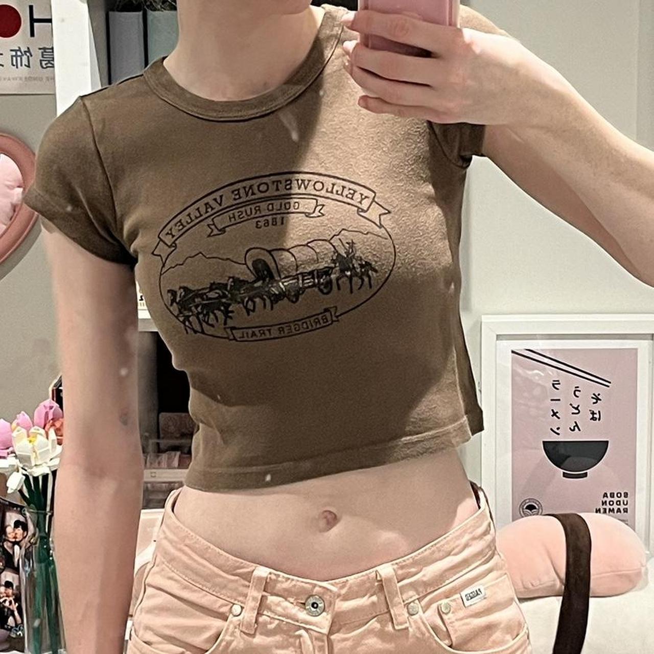 brandy melville ‘yellowstone valley’ brown baby tee... Depop