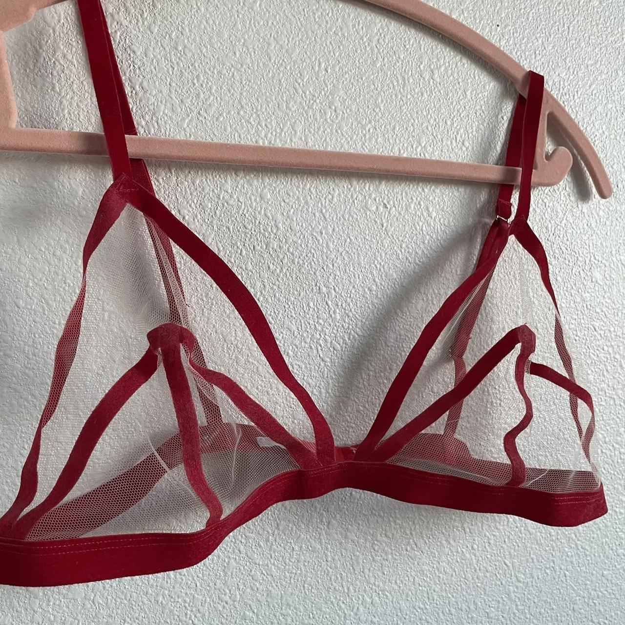 SavagexFenty mesh with a suede red lined bralette. - Depop