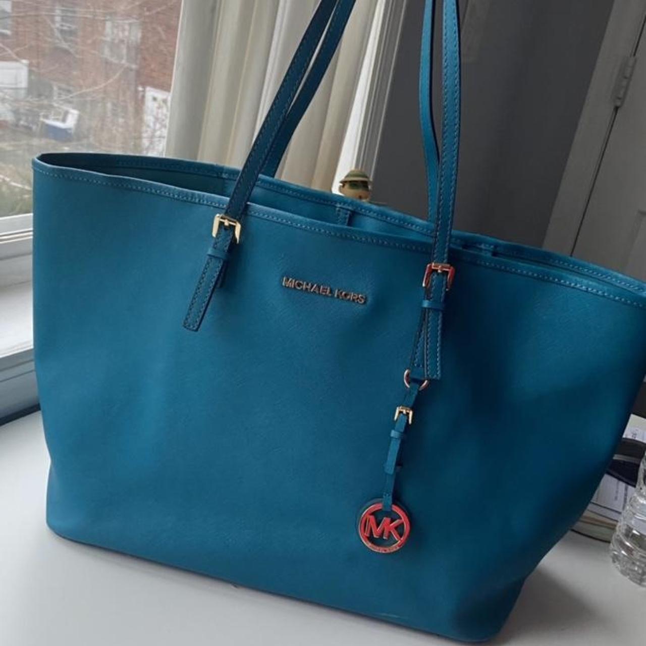MICHAEL KORS Teal Large Leather Tote shoulder Bag In. Depop