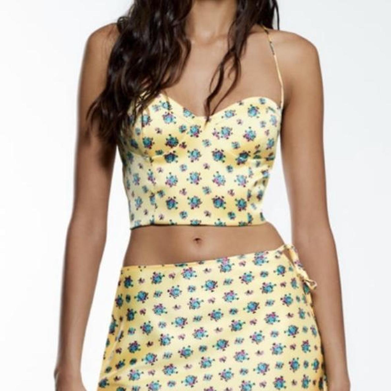 Zara Yellow Floral Crop Corset Top Size Small S