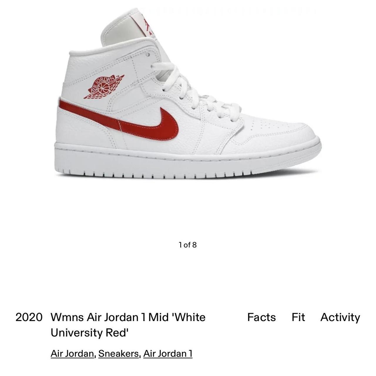 スニーカー Nike Air Jordan 1 Mid 'White University Red' WMNS 2020 Wmns Air Jordan 1 Mid 'White University Red' – Size | Depop
