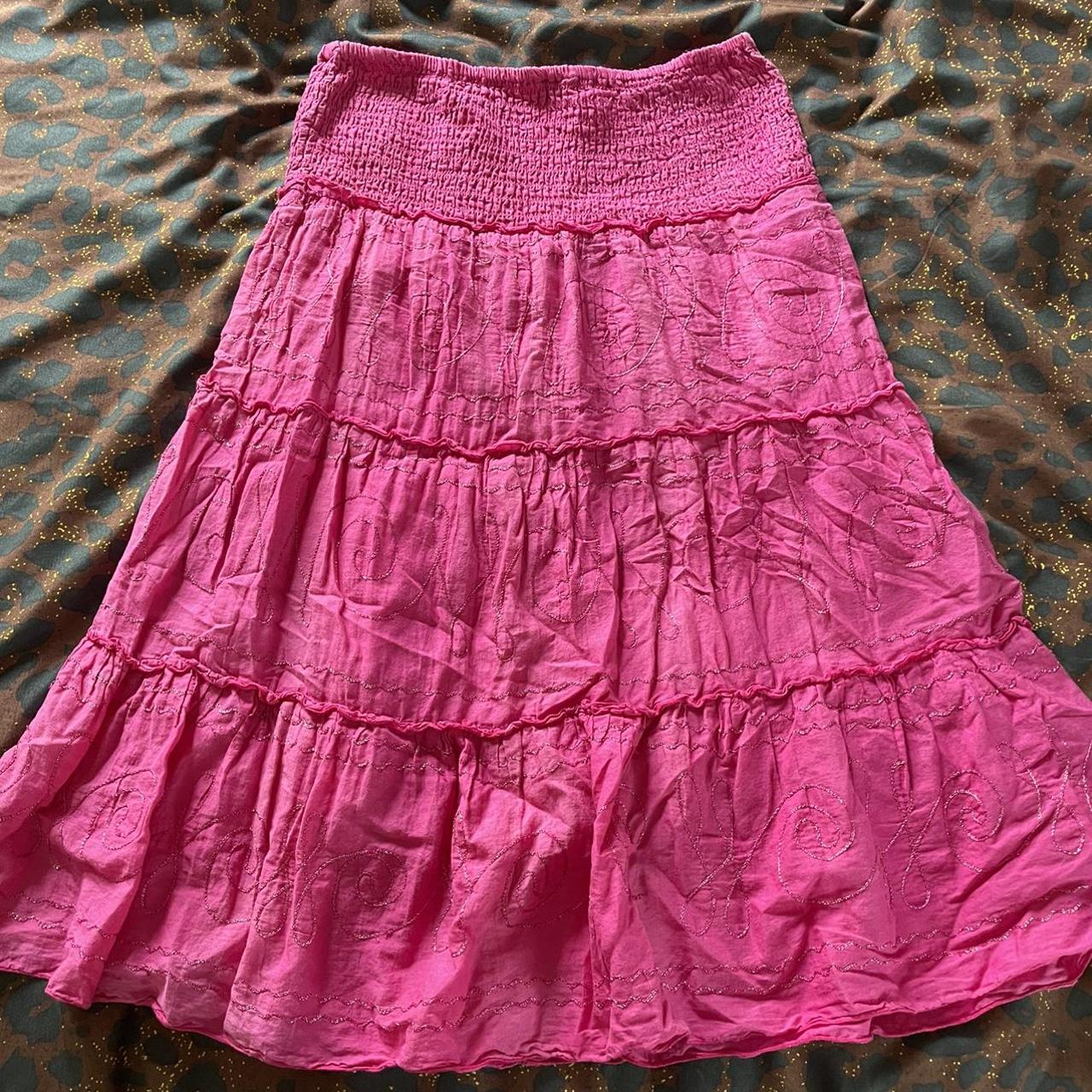 hot pink maxi skirt with gem detailing! minor stains... - Depop
