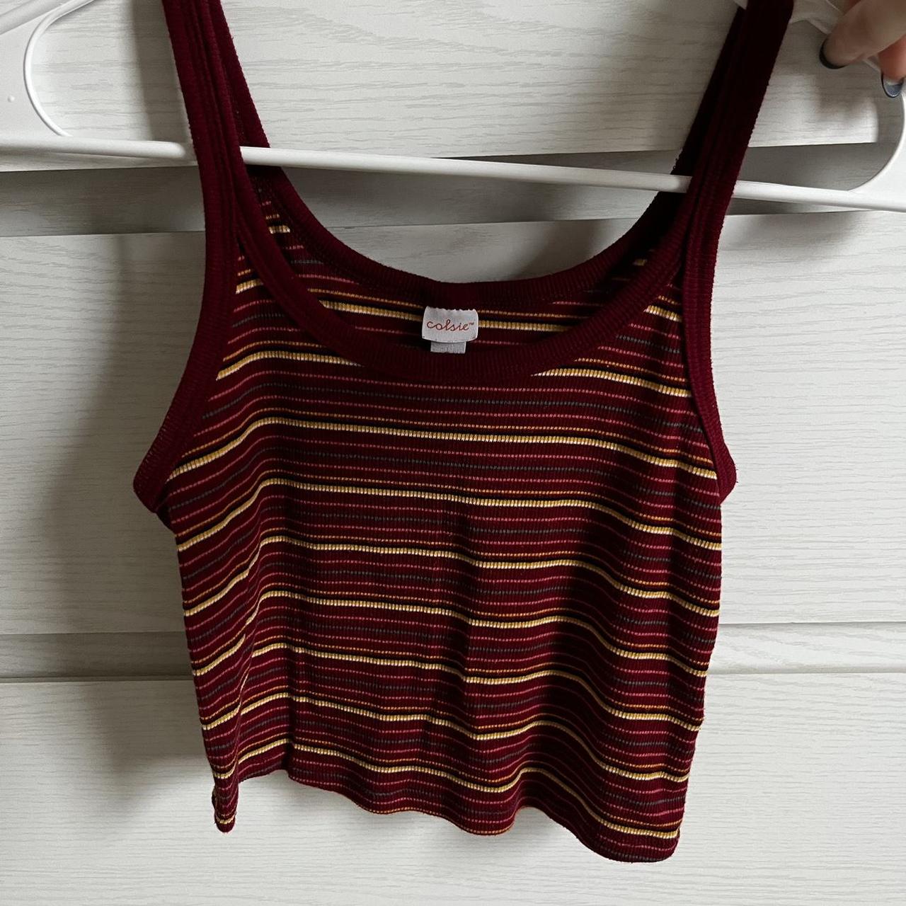 Target Women's Burgundy and Yellow Vest Depop