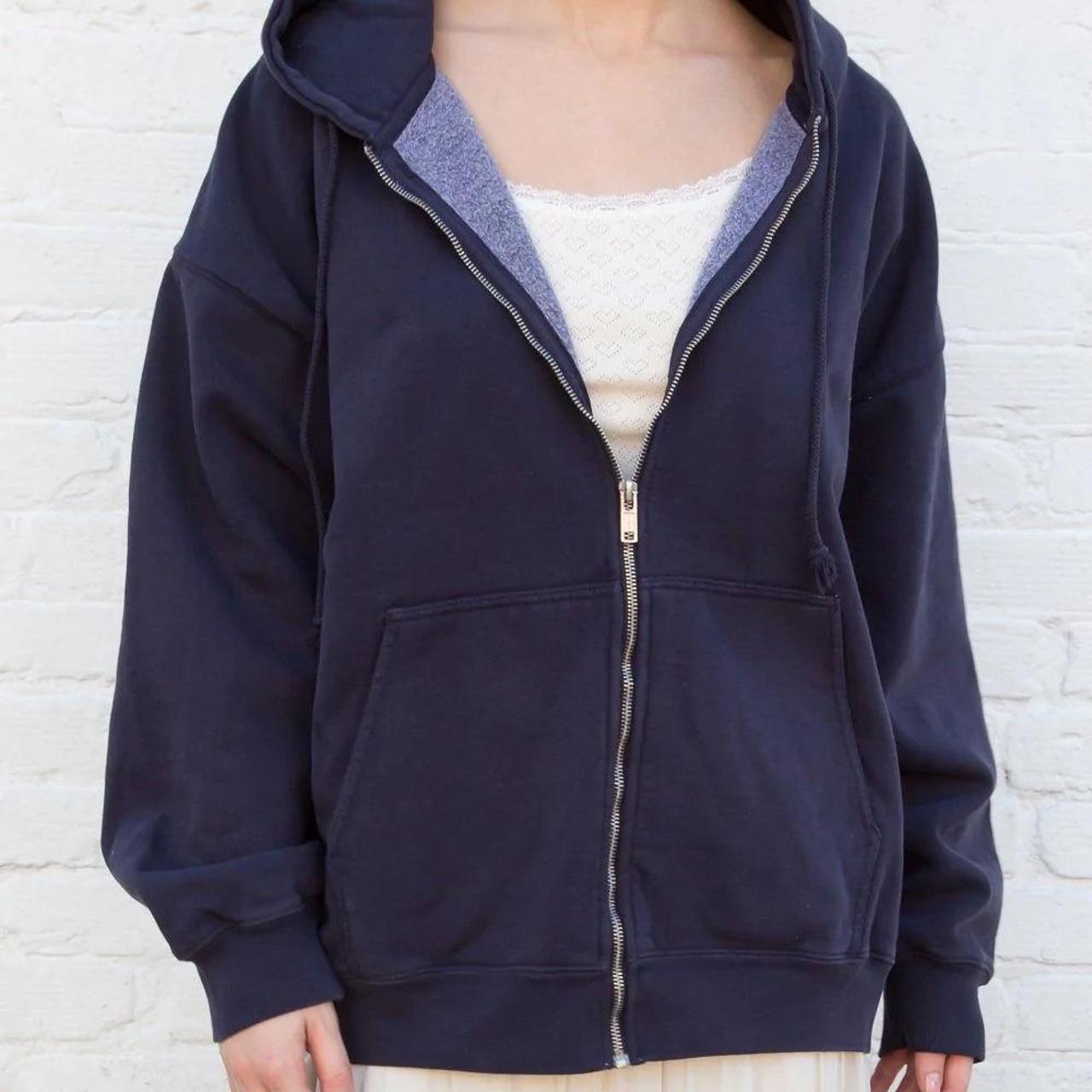 Brandy Melville Hoodie Navy blue zip up sweatshirt.... Depop