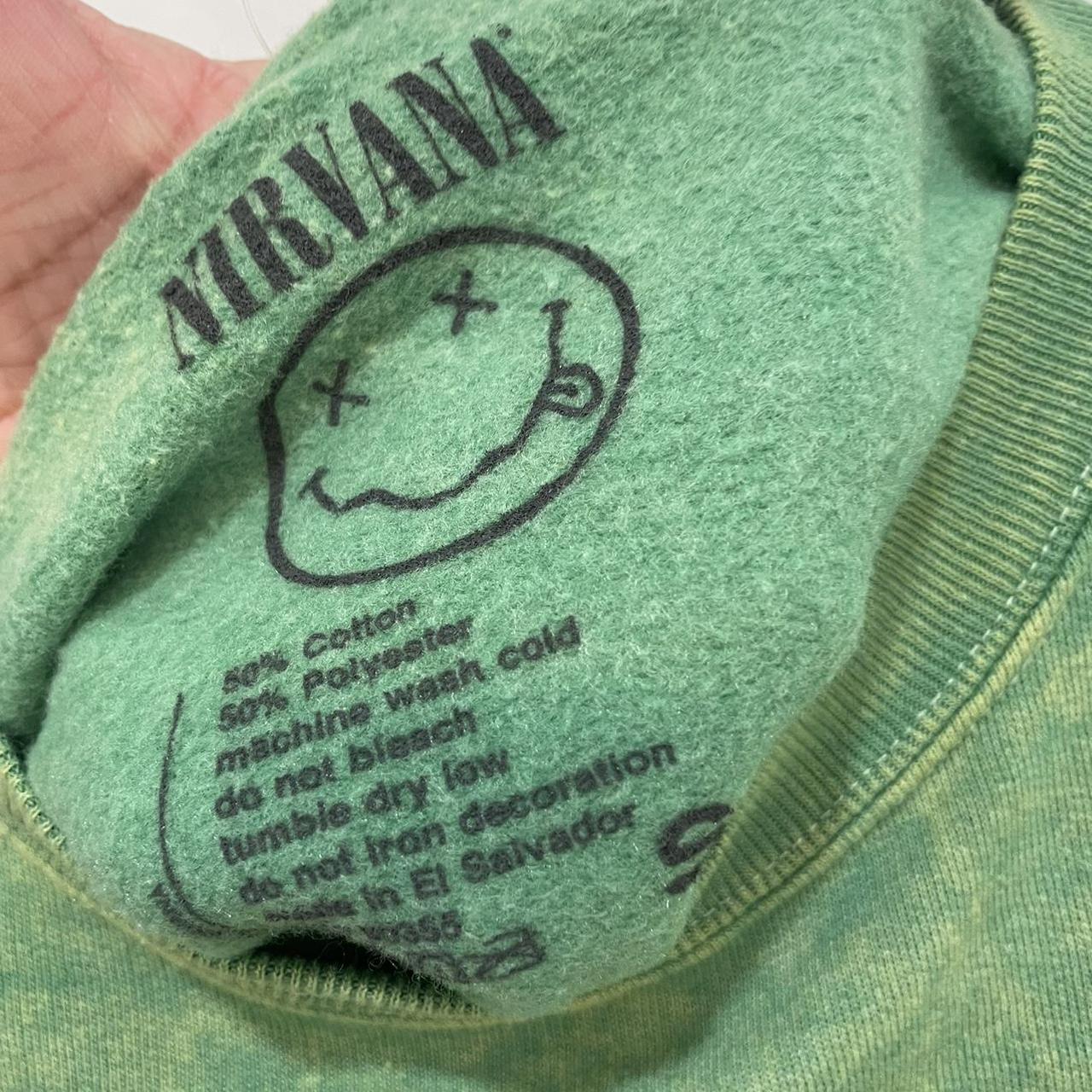 Nirvana Smile Overdyed Crewneck Green smiley face... - Depop