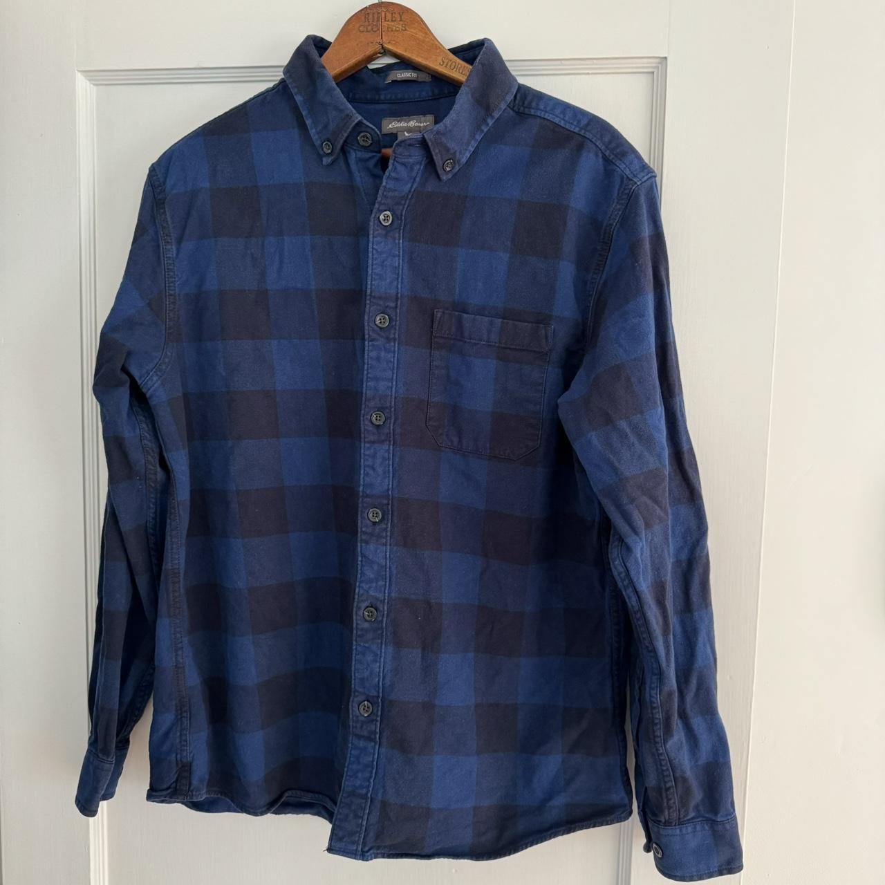 Eddie Bauer Blue Flannel Button Down Shirt Large.... - Depop