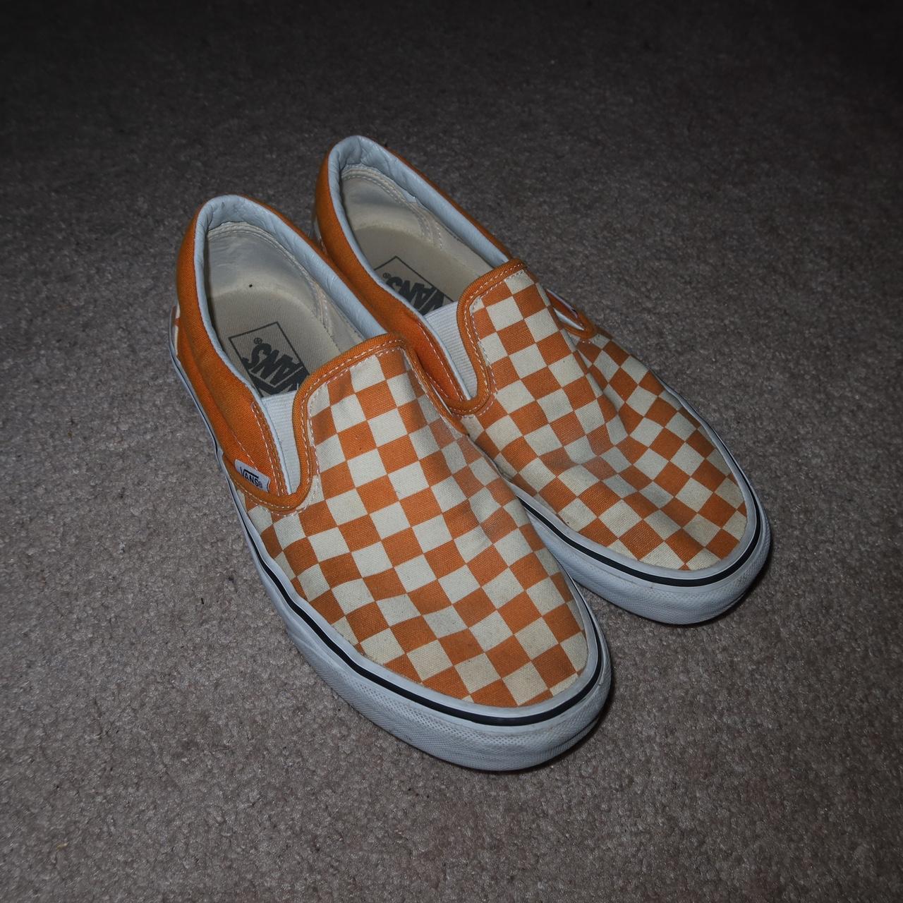 Orange checkerboard vans slip ons online