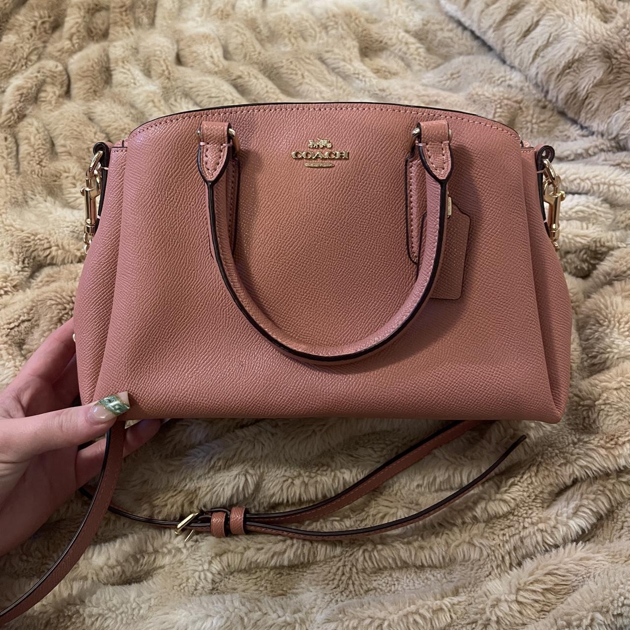 Brown and pink leather crossbody Coach logo bag - Depop