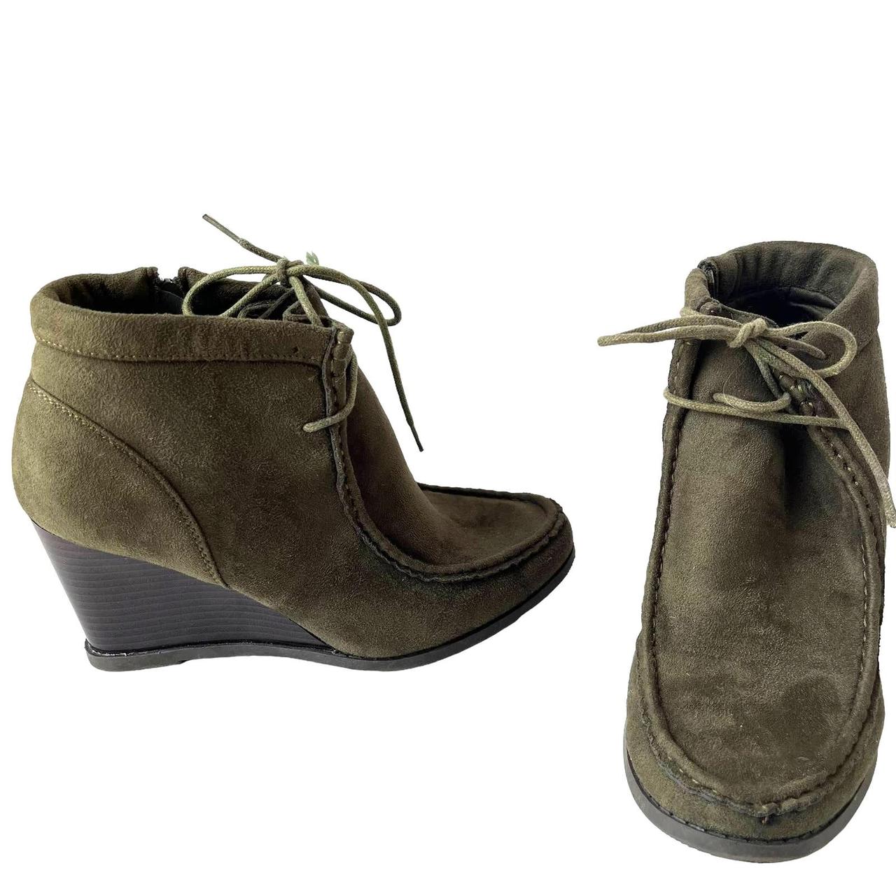 Olive green wedge booties best sale