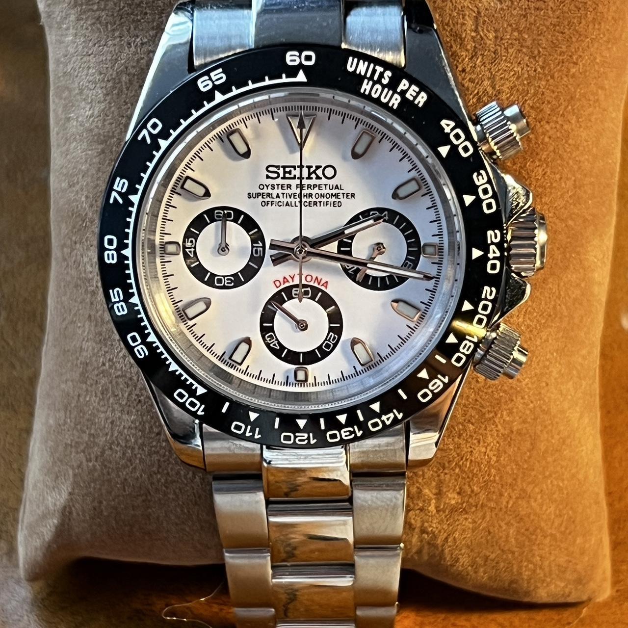 Seiko mod “Daytona” style Vk63 Panda (Black and | Depop