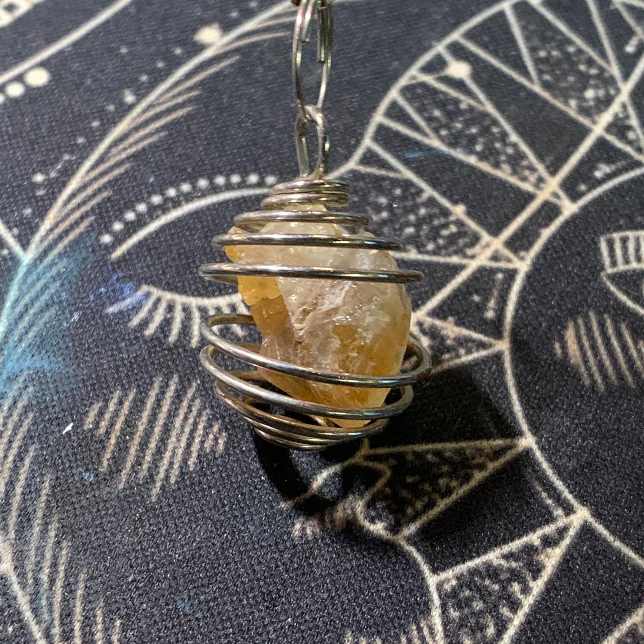 Citrine crystal cage necklace. Made with real - Depop