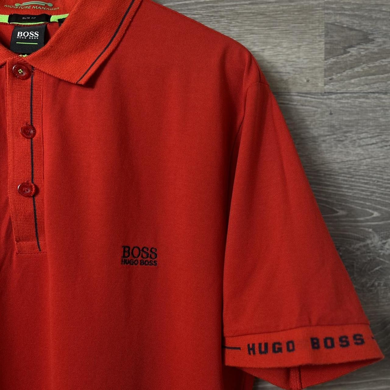 Hugo Boss Men's Red and Black Poloshirts Depop