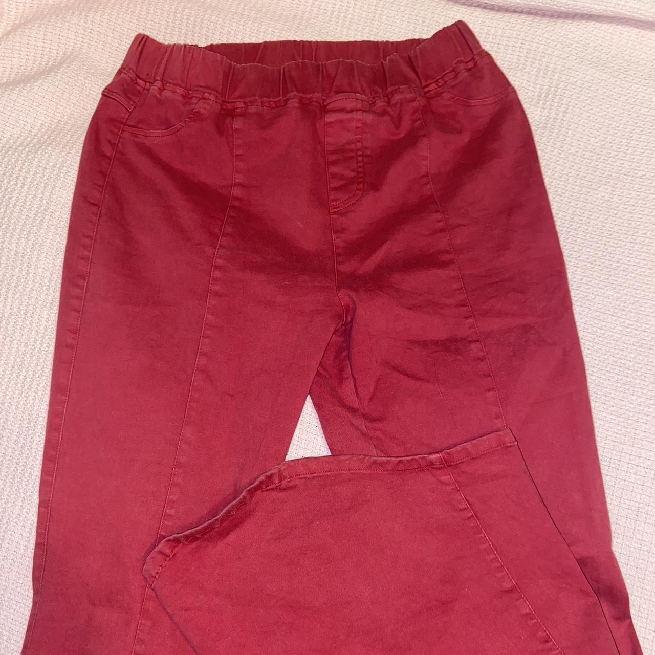 Dark Pink flare pants with back pockets and elastic... - Depop