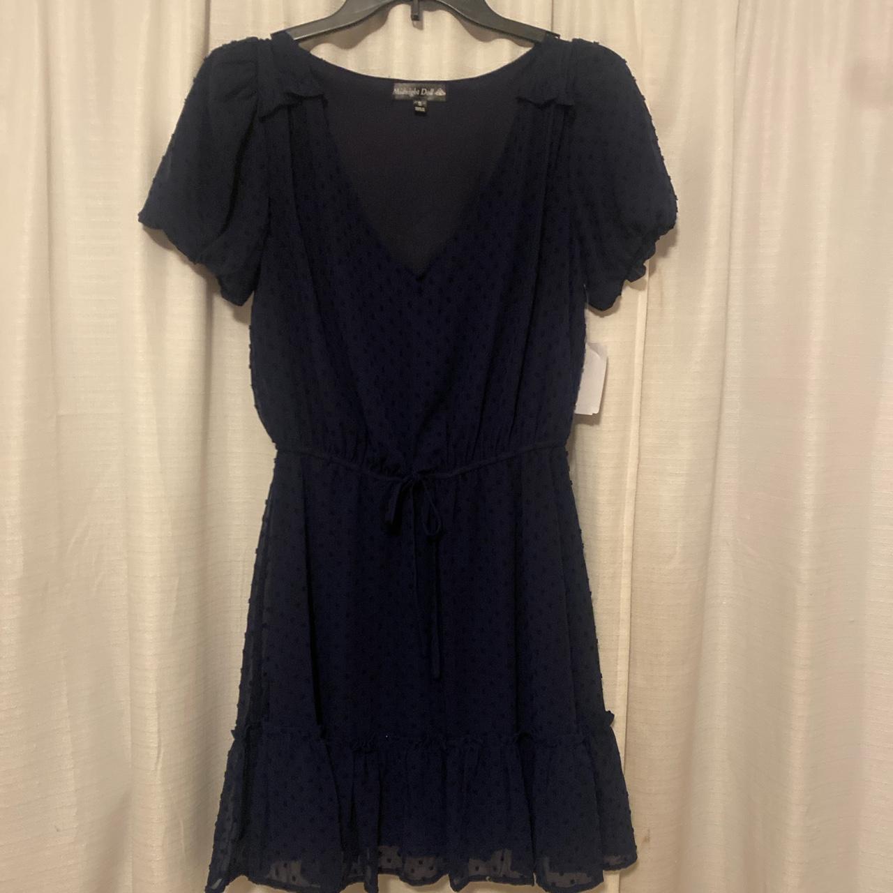 NWT. Adorable navy blue dress size small. About 32... - Depop