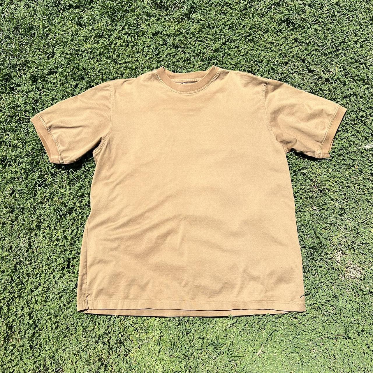 Mens vintage 90s medium gold tan brown tee shirt top... - Depop