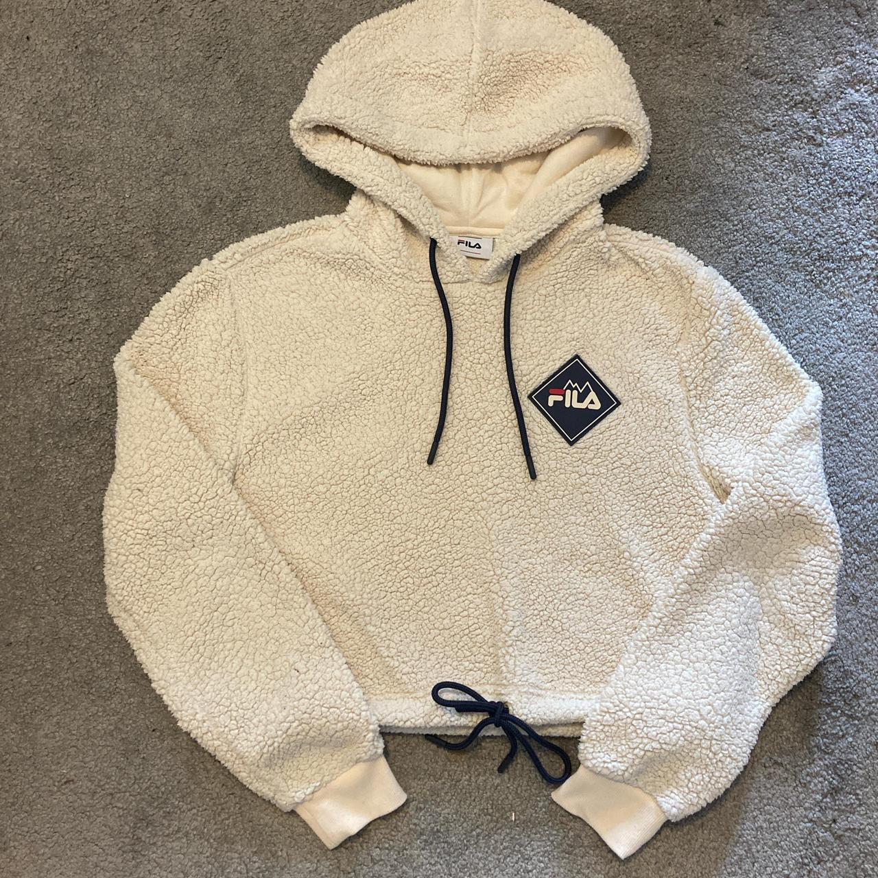 Fila cream fluffy hoodie Excellent condition Size. Depop