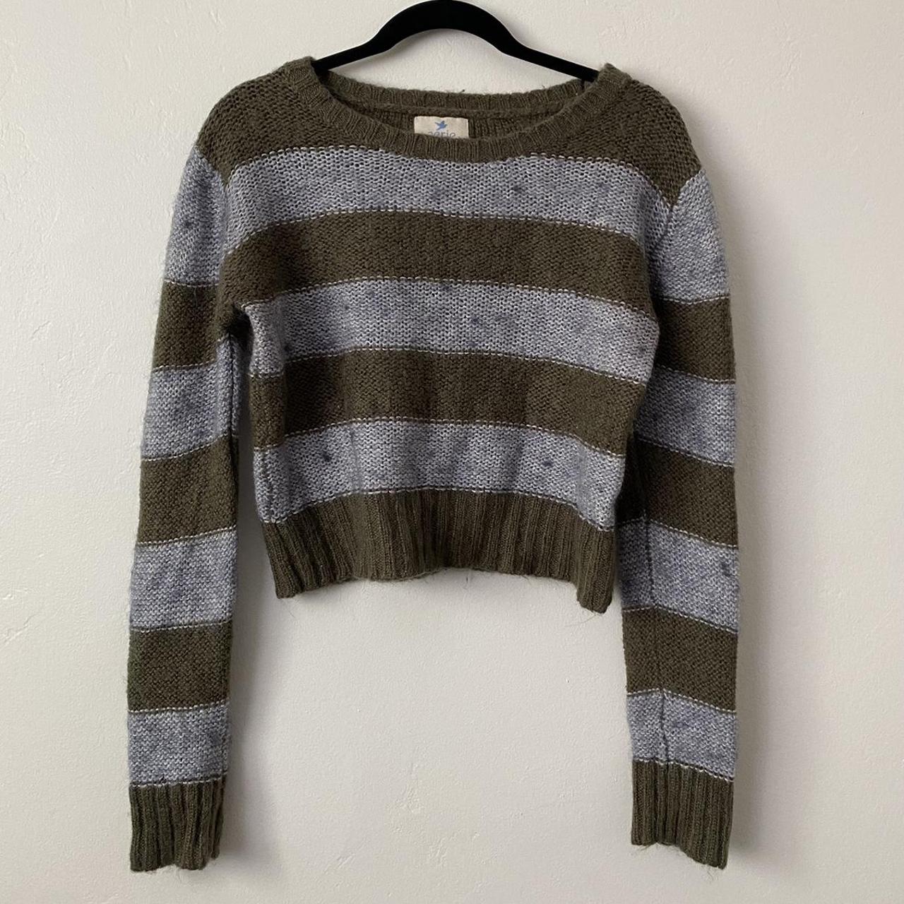 cropped green and blue stripe sweater Depop