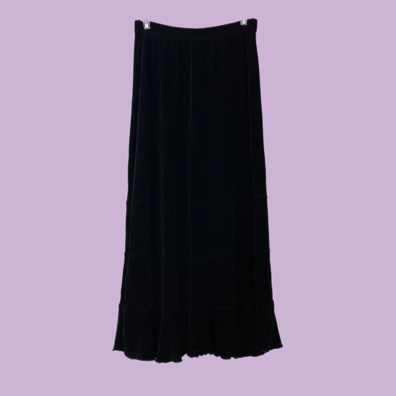 Whimsigoth black tiered slinky long maxi skirt Size... - Depop