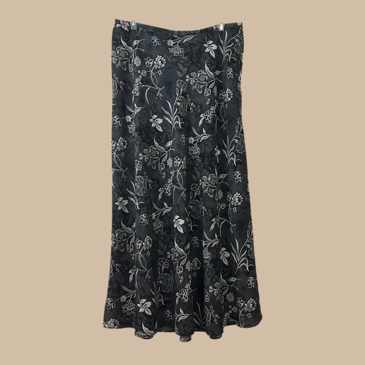 Vintage whimisgoth gray floral maxi skirt Size... - Depop