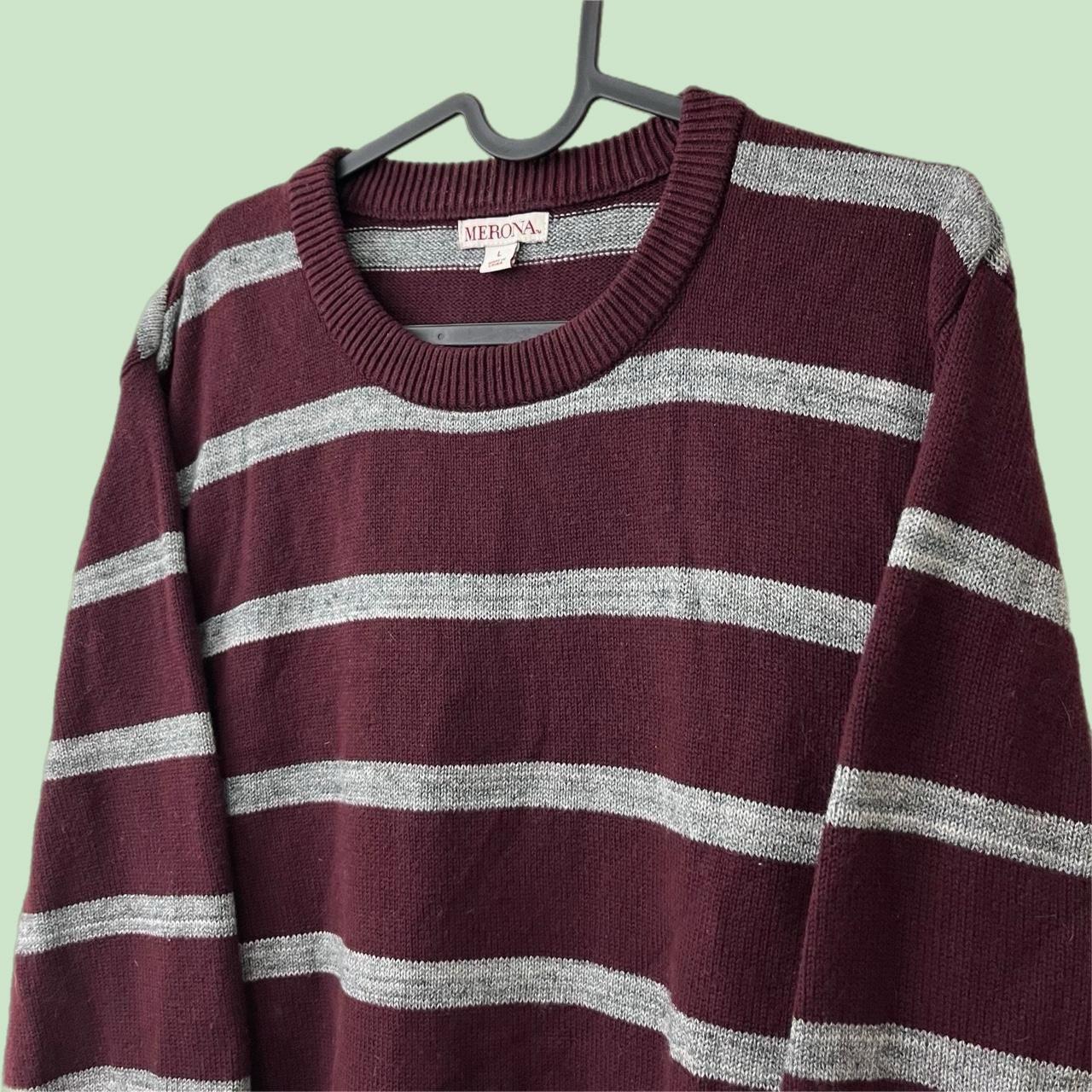burgundy striped thin knit sweater !! a small... - Depop