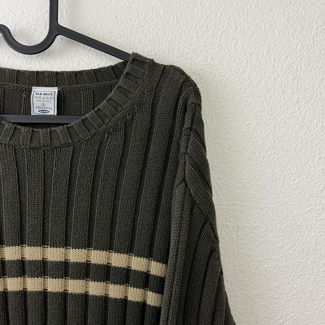 y2k green striped chunky knit skate sweater Size... - Depop